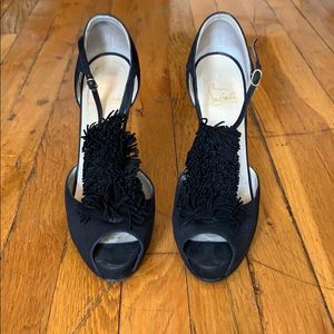 Blk Suede Christian Louboutin Fringe Pumps